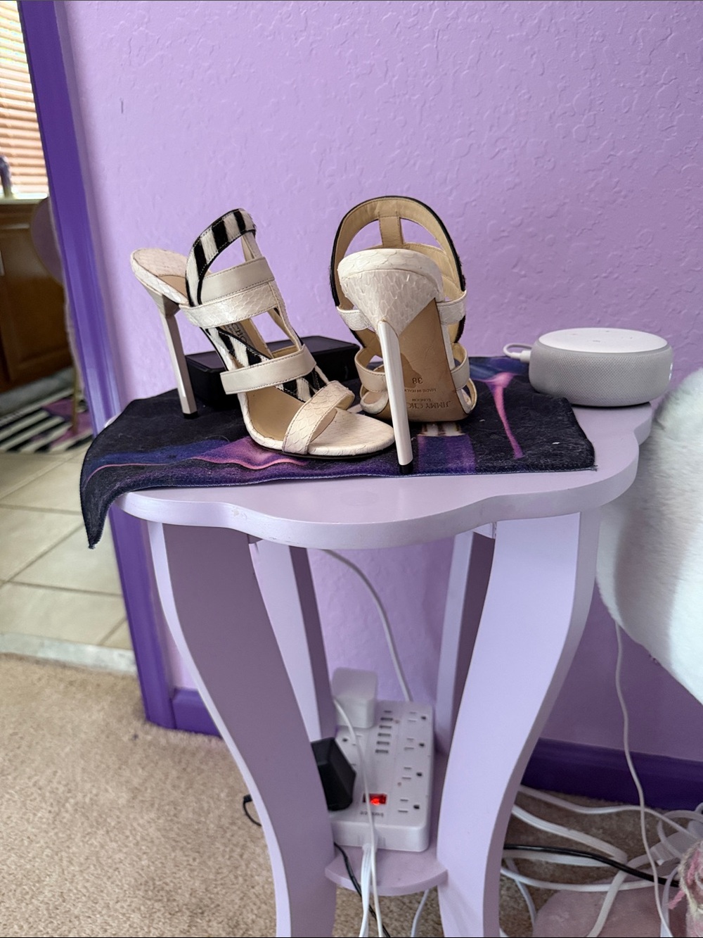 Jimmy Choo Cream Strappy Stiletto Sandals with Zebra Accent - Picture 2 of 5